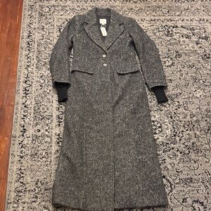 Black grey wool Trench Coat